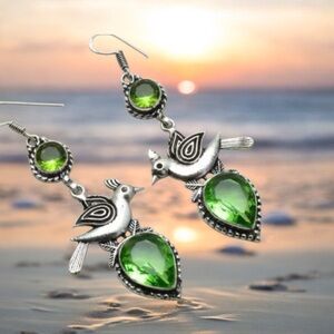 Peridot Handcrafted Dangle Earrings 925 Silver, Birds